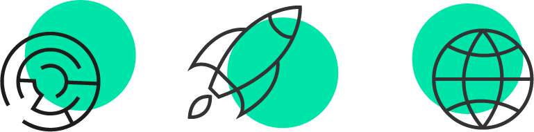 Visualization of problem analysis, innovation and global connectivity.